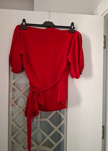 Drapeli Kısa Kırmızı Straplez Bluz - Görsel 4