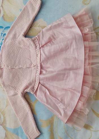 Panço Pembe Kız Çocuk Triko Elbise Fırfırlı