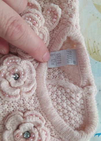 6-9 Ay Beden pembe Renk Pembe Kız Çocuk Triko Elbise Fırfırlı