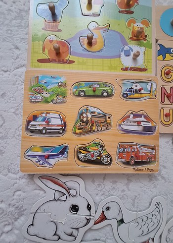 Fisher Price Çocuklar için Ahşap Hayvan ve Araç Bulmaca Puzzle