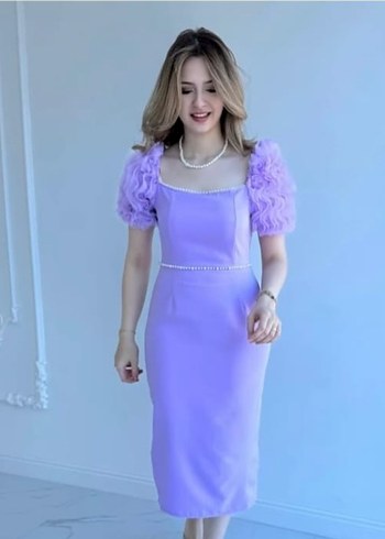 Abiye Mor Midi Straplez Elbise
