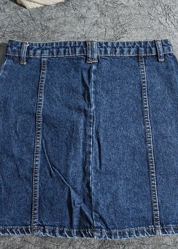 Düğmeli Koyu Mavi Denim Mini Etek - Görsel 2