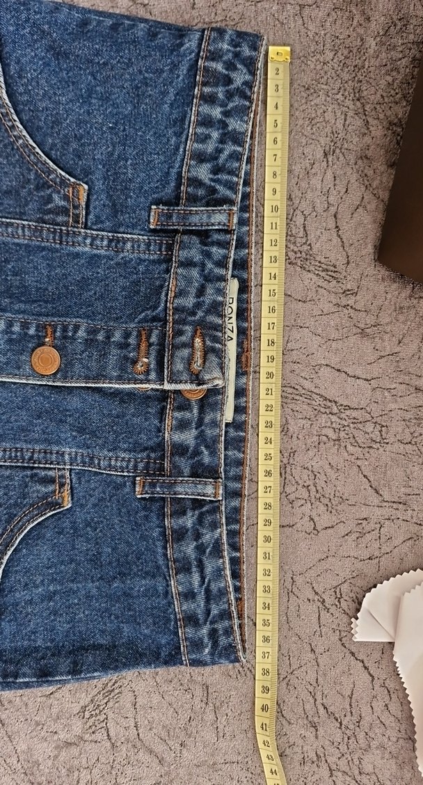 Düğmeli Koyu Mavi Denim Mini Etek - Görsel 3