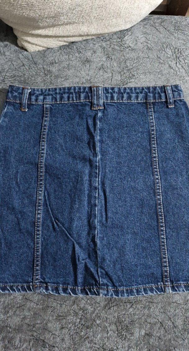 Düğmeli Koyu Mavi Denim Mini Etek - Görsel 2