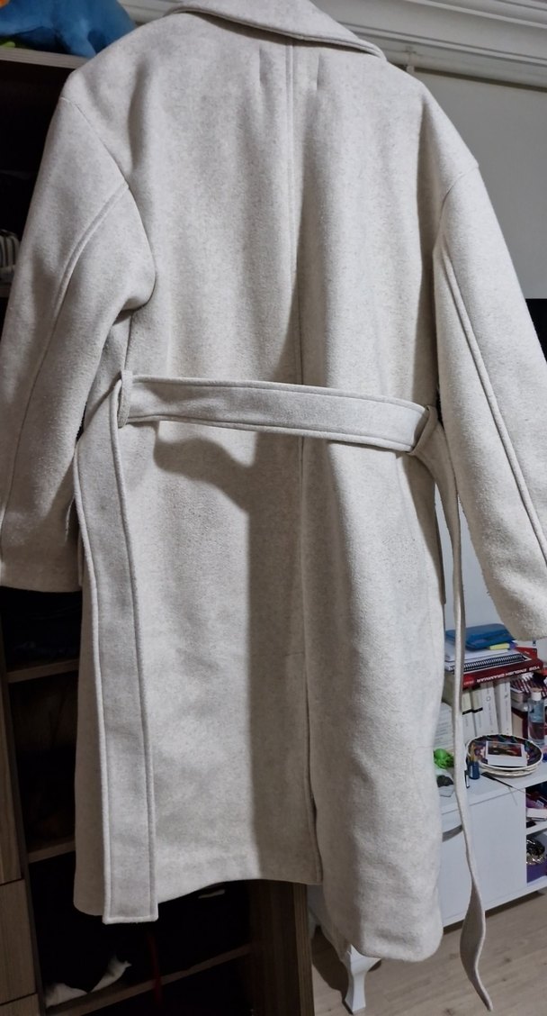 Bej Midi Kadın Kemerli Kaban - Görsel 5