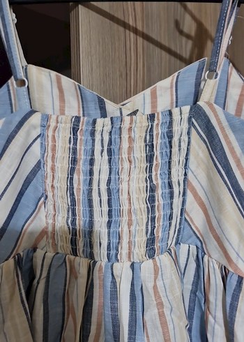 Çizgili, Düğmeli Midi Elbise - Görsel 2