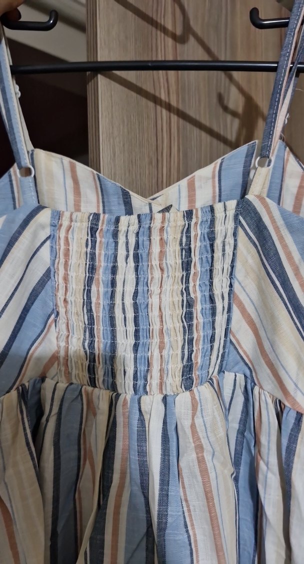 Çizgili, Düğmeli Midi Elbise - Görsel 2