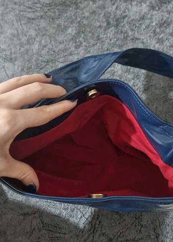 Kadın Lacivert Deri Çıtçıtlı Omuz Çantası - Görsel 3