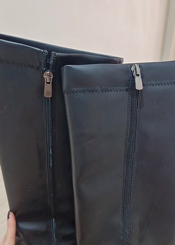 Kadın Siyah Deri Dizüstü Stiletto Çizme - Görsel 4