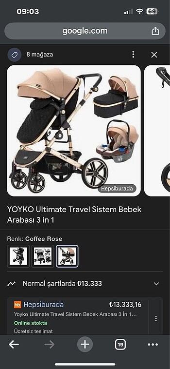 Diğer Beden Yoyko marka travel sistem bebek arabası