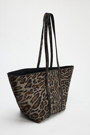 Zara ZARA DERİ LEOPAR DESENLİ TOTE ÇANTA