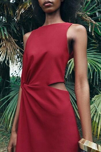 m Beden bordo Renk zara ZW COLLECTİON cut out detaylı elbise