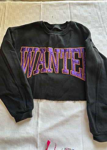 Mor Baskılı Siyah Kadın Sweatshirt