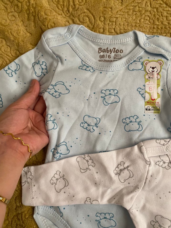 Uzun Kollu Bebek Body Seti, Pamuk, Düğmeli - Görsel 5