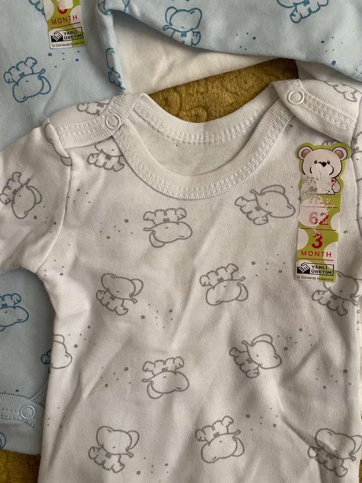 Uzun Kollu Bebek Body Seti, Pamuk, Düğmeli - Görsel 3