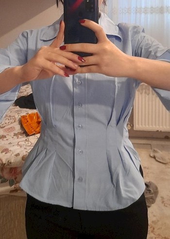 36 Beden Trendyolmilla Açık Mavi Denim V Yaka Gömlek