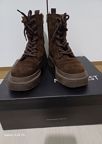 Nine West Kahverengi Süet Kadın Botları, Kalın Topuklu