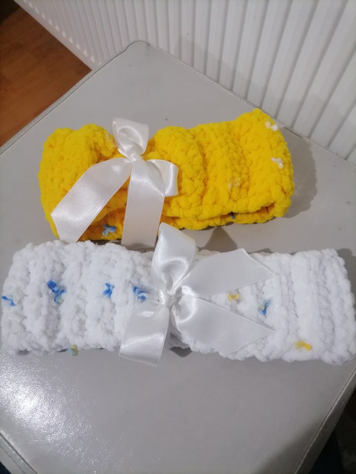 Kadife Beyaz El Örgüsü kadin veya cocuk saç bandı - Görsel 3