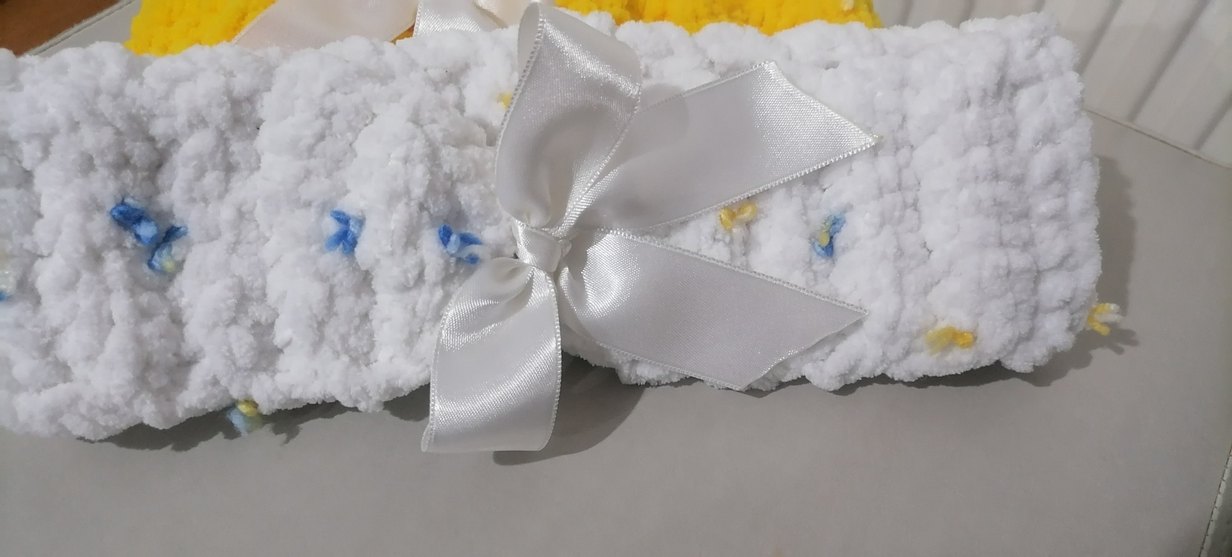 Kadife Beyaz El Örgüsü kadin veya cocuk saç bandı - Görsel 2