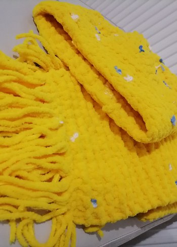 Kadife el Örgüsü Çocuk Bere ve Atkı Seti - Görsel 3