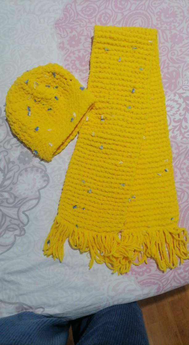 Kadife el Örgüsü Çocuk Bere ve Atkı Seti - Görsel 5