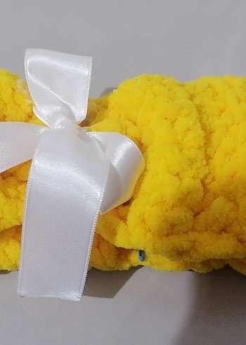 Kadife Sarı el Örgüsü Çocuk saç bandı - Görsel 2