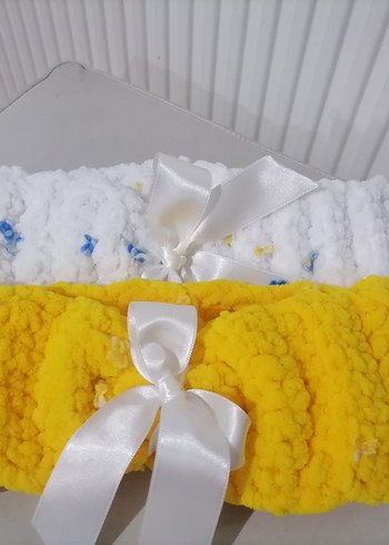 Kadife Sarı el Örgüsü Çocuk saç bandı - Görsel 3