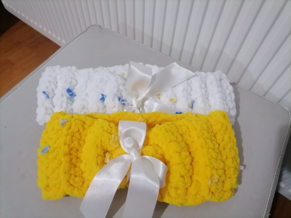 Kadife Sarı el  Örgüsü Çocuk saç bandı - Görsel 3