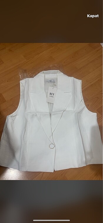 KADIN TEK DUĞME KISA KETEN YELEK - Görsel 5