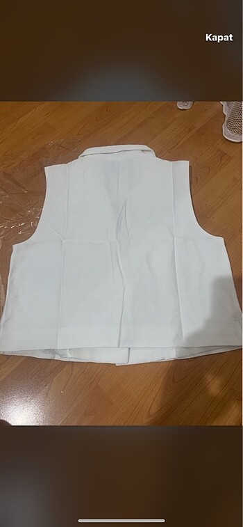 KADIN TEK DUĞME KISA KETEN YELEK - Görsel 6