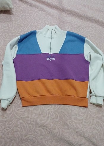 Mavi Renkli Mini Fermuarlı Kadın Sweatshirt