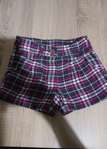 Kareli Düğmeli Kız Şortu - Pembe - Görsel 2