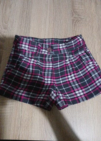 Kareli Düğmeli Kız Şortu - Pembe - Görsel 5