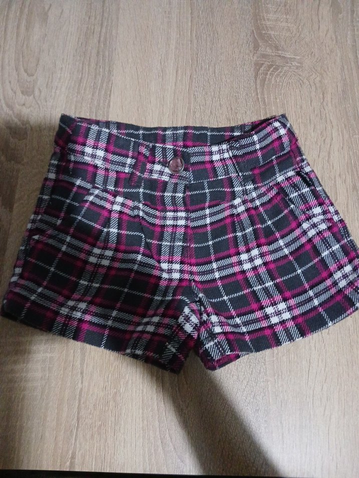 Kareli Düğmeli Kız Şortu - Pembe - Görsel 2