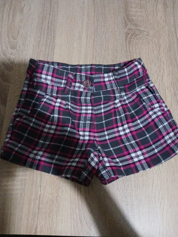 Kareli Düğmeli Kız Şortu - Pembe - Görsel 5