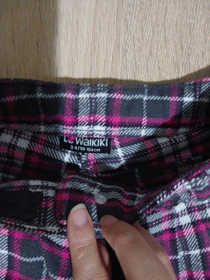 Kareli Düğmeli Kız Şortu - Pembe - Görsel 3