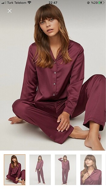 Saten pijama takımı mürdüm renginde