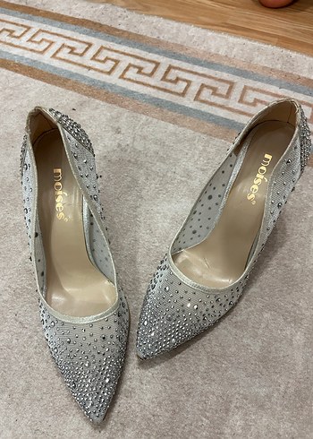 Gri Payetli Stiletto Topuklu Kadın Abiye Ayakkabı - Görsel 2