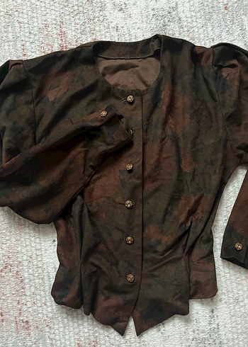 Vintage Kahverengi Süet Bluz/Gömlek - Görsel 2