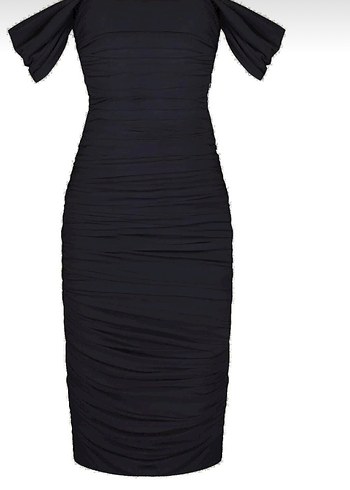 Siyah Straplez Drapeli Midi Kalem Elbise - Görsel 2