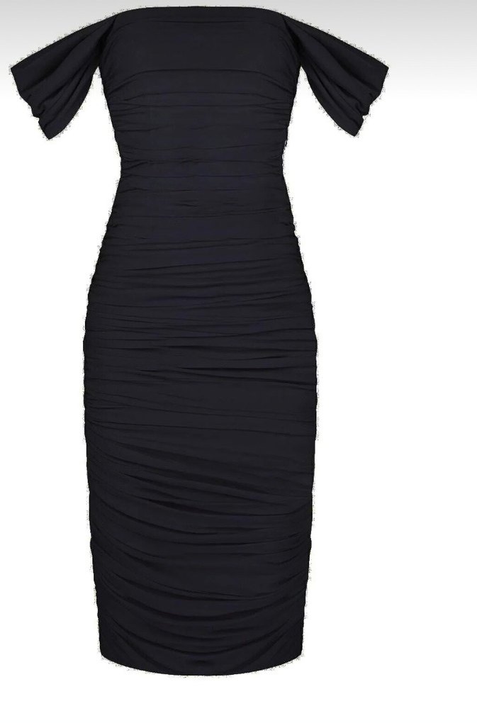 Siyah Straplez Drapeli Midi Kalem Elbise - Görsel 2