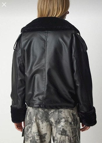 Siyah Deri Kürklü Kadın Ceket - Görsel 7