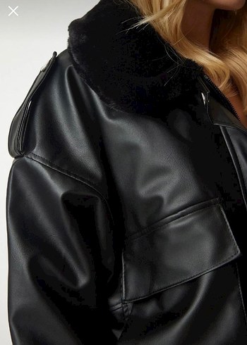 Siyah Deri Kürklü Kadın Ceket - Görsel 6