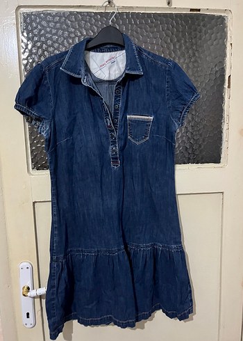 Lacivert Denim Midi Elbise
