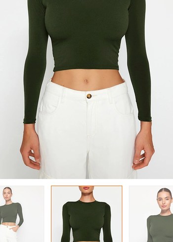Kadın Haki Balıkçı Yaka Crop Top - Görsel 2