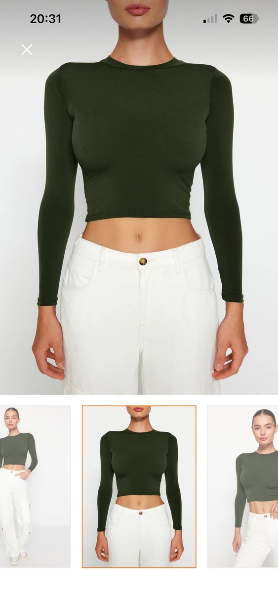 Kadın Haki Balıkçı Yaka Crop Top - Görsel 2