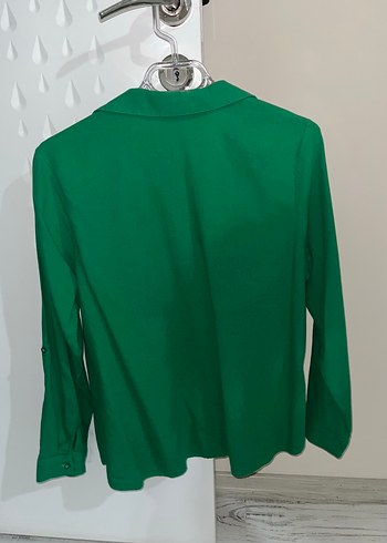 Düğmeli Yeşil Uzun Kollu Keten Gömlek - Görsel 2