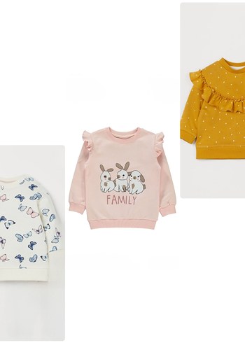 Kız Bebek 3lü Üst Kazak Sweatshirt