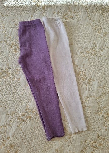 Kız Çocuk 2li Fitilli tayt Beyaz ve Lila rengi - Görsel 2