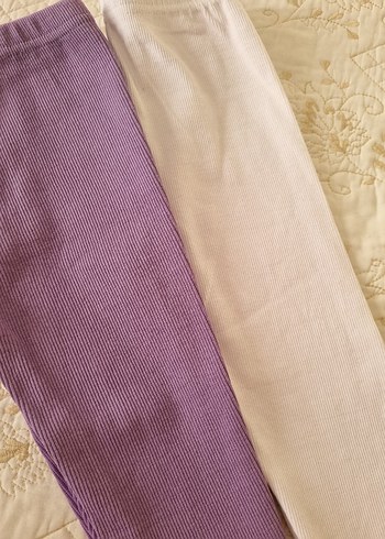 Kız Çocuk 2li Fitilli tayt Beyaz ve Lila rengi - Görsel 3